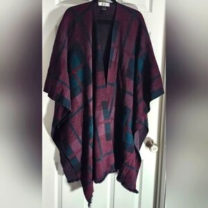 St. John red green plaid Ponderosa cape wrap poncho women's s…